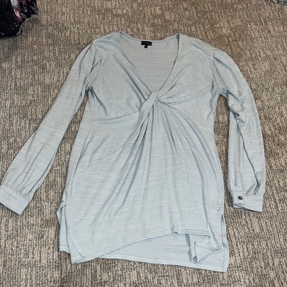 Blue, long and flowy dressy shirt